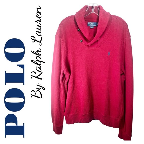 POLO RALPH LAUREN MEN’S LUXURY 100% COTTON RED SHAWL COLLAR SWEATER HOLIDAY, L - Picture 1 of 9